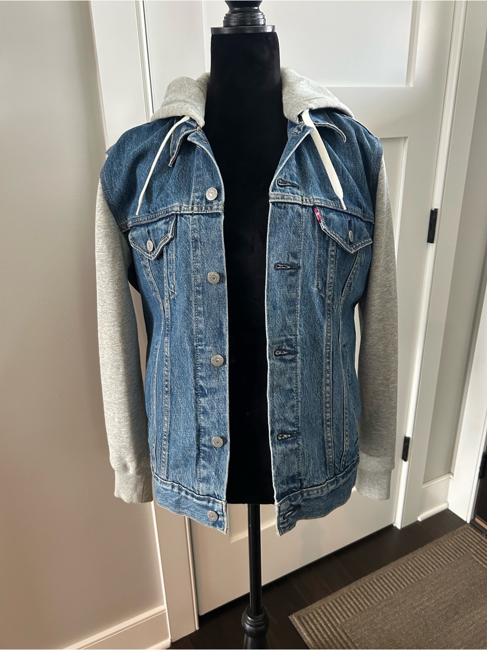 Levi's Blue Denim Jacket with Grey Hoodie Sleeves
